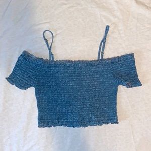 Off -shoulder jean crop top